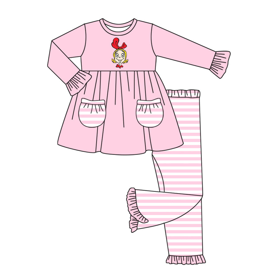 Baby Girl Pink Christmas Cindy Pockets Tunic Ruffle Pants Set