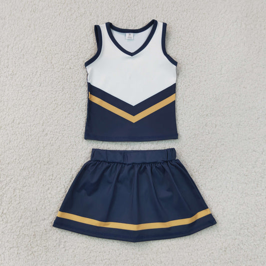Baby Girls Kids Sleeveless Tops Skirt Shorts Set Yoga Team Navy Clothes RTS
