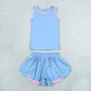 Baby Girls Kids Sleeveless Blue Tops Ruffle Shorts Set Yoga Active Clothes RTS