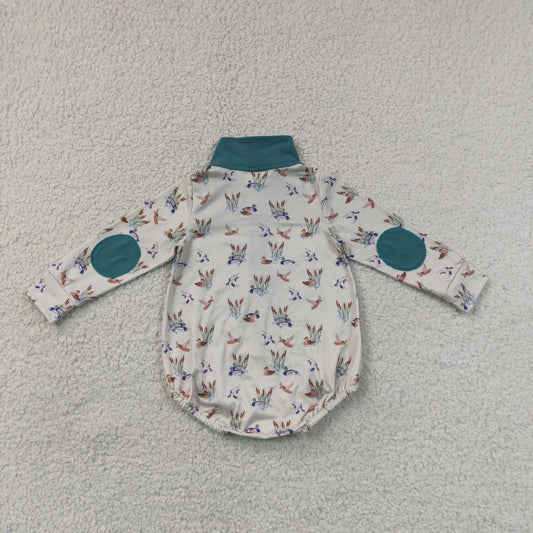 Baby Boys Infant Long Sleeves Ducks Zipper Bubble Romper Green Clothes RTS