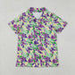 Adult Men Short Sleeves Mardi Gras Buttons Camo Shirt Tops RTS