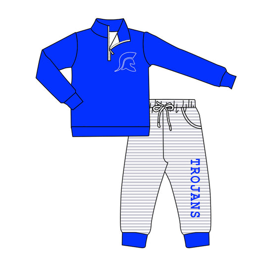 Baby Boy Blue Pullover Shirt Pocket Pants Fall Team Set