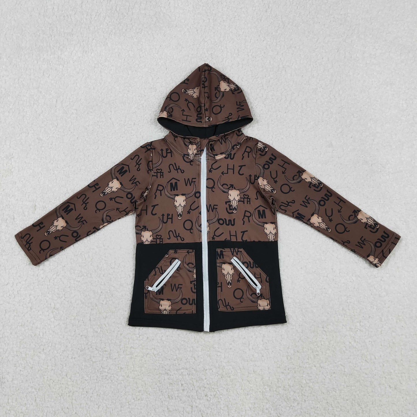 Kids Boy Long Sleeves Western Cow Aztec Hoodie Zipper Pockets Shirt RTS