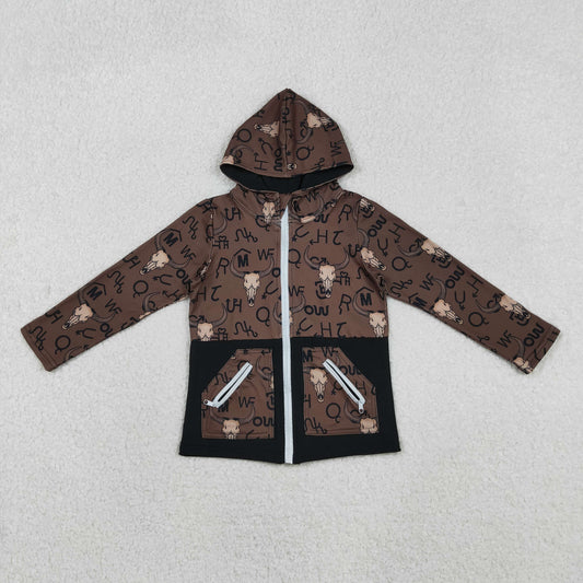 Kids Boy Long Sleeves Western Cow Aztec Hoodie Zipper Pockets Shirt RTS