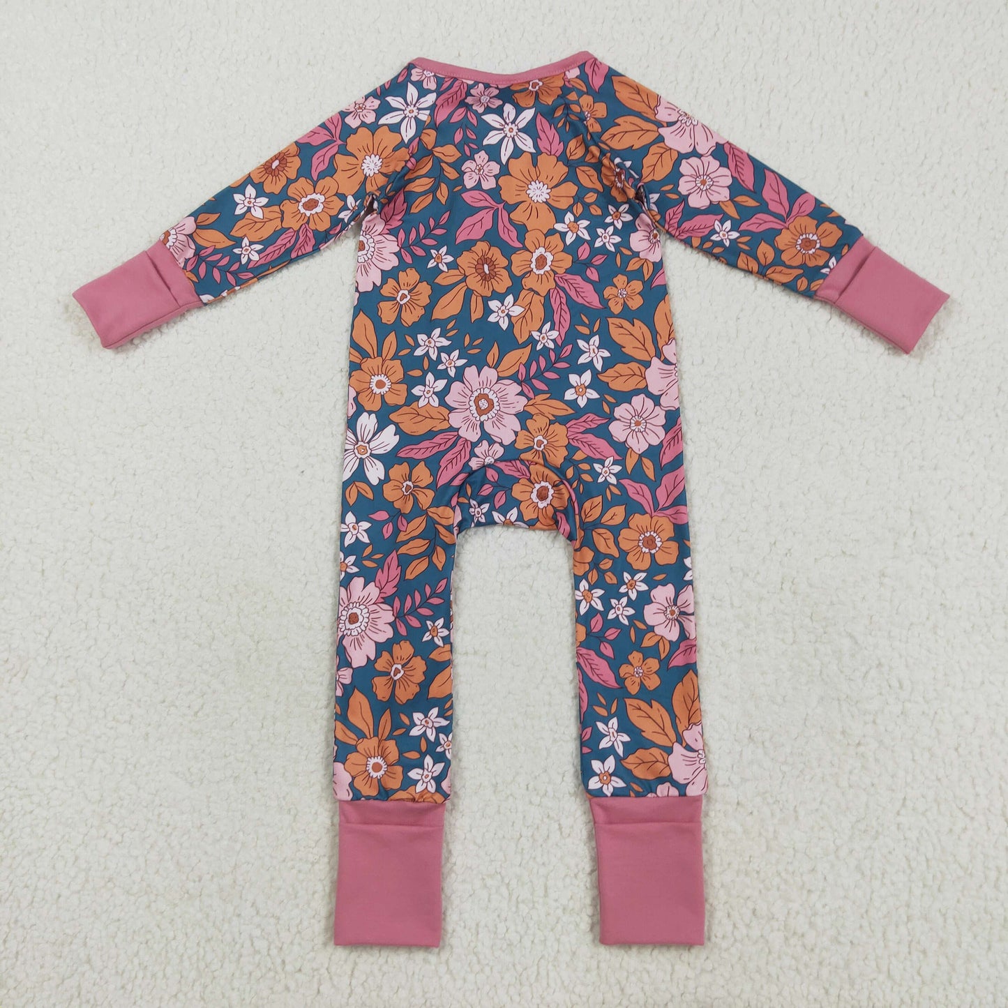 Baby Girl Infant Long Sleeves Flower Zipper Pajamas Romper RTS