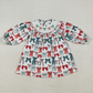 Sibling Baby Girls Green Red Bows Long Sleeves Christmas Knee Length Dresses
