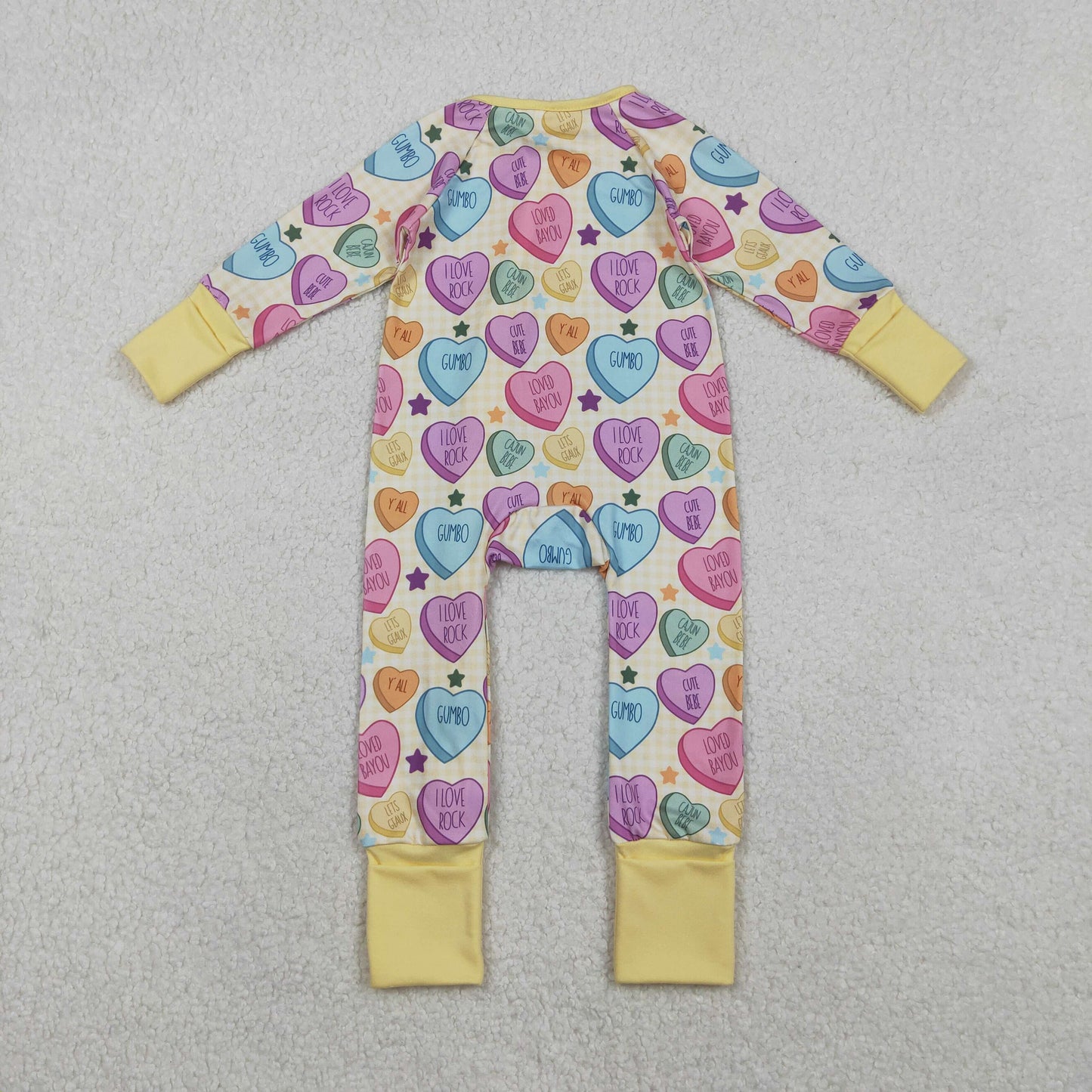 Girls Infant Long Sleeves Hearts Stars Valentine Zipper Sleeper Romper RTS
