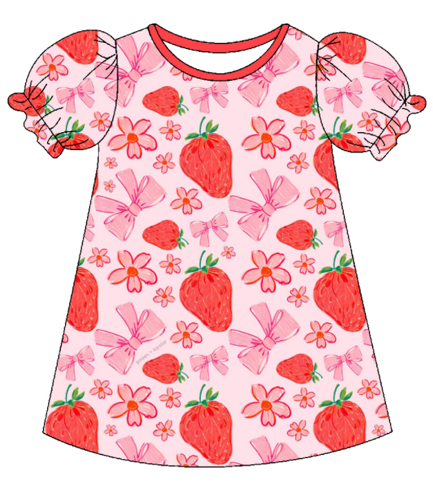 Baby Girl Strawberry Flower Bows Sibling Matching Dress Romper Clothes Set ( Moq 5 Each style )