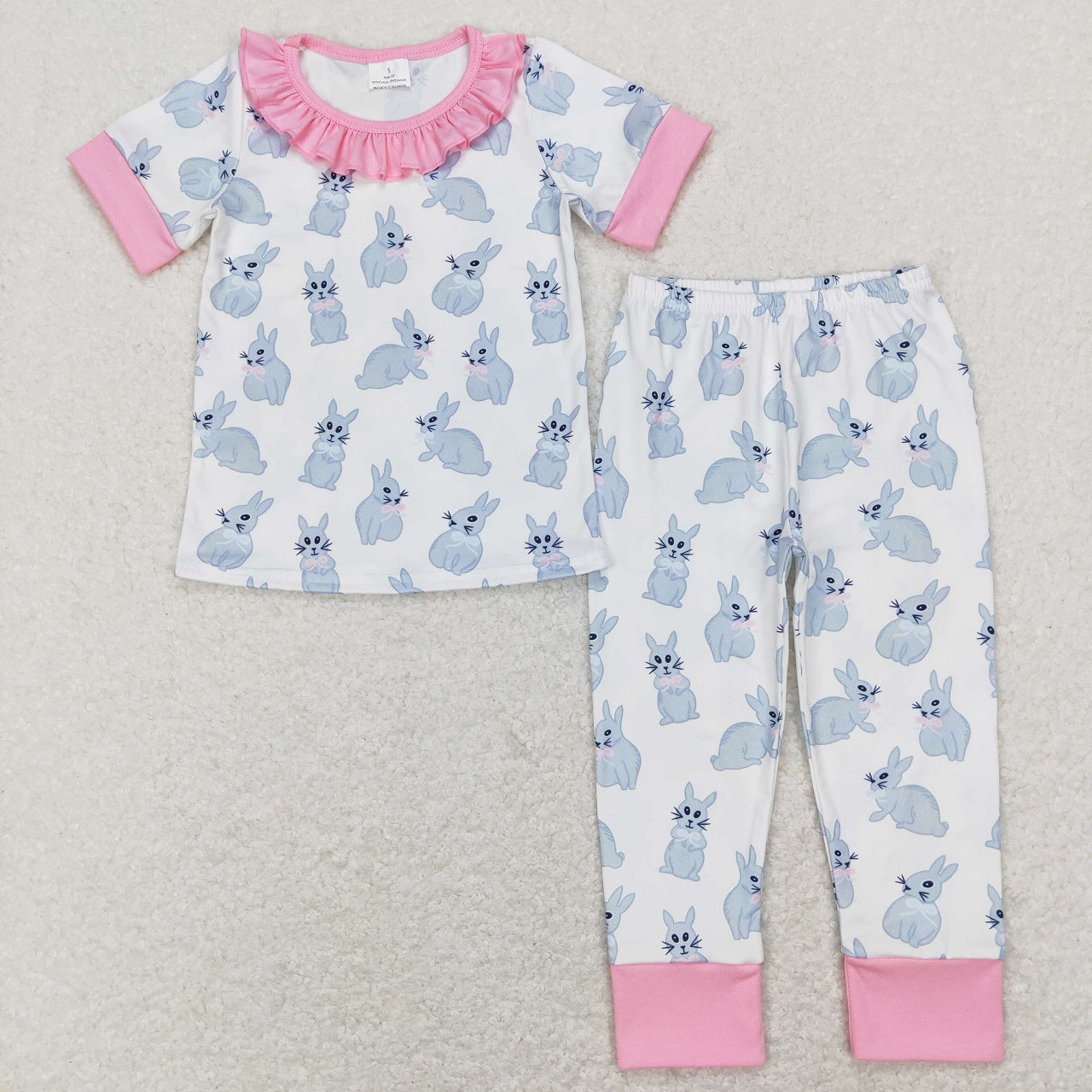 LR0836 Baby Girl Easter Long Sleeves Rabbit Zipper Romper