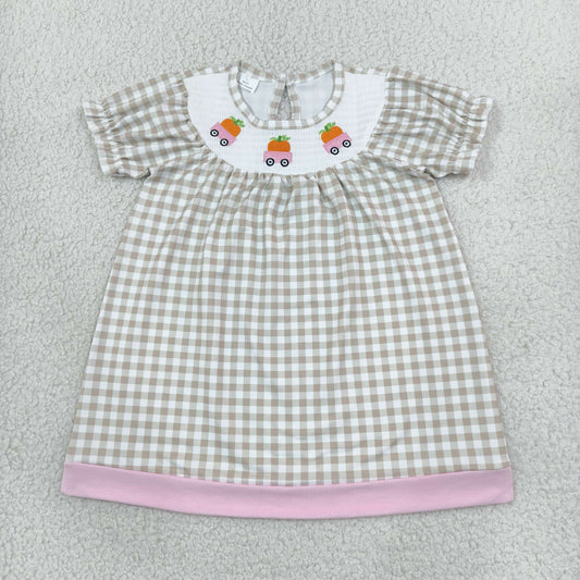 Baby Girls Kids Embroidery Pumpkins Trucks Plaid Smocked Dress Fall Clothes RTS