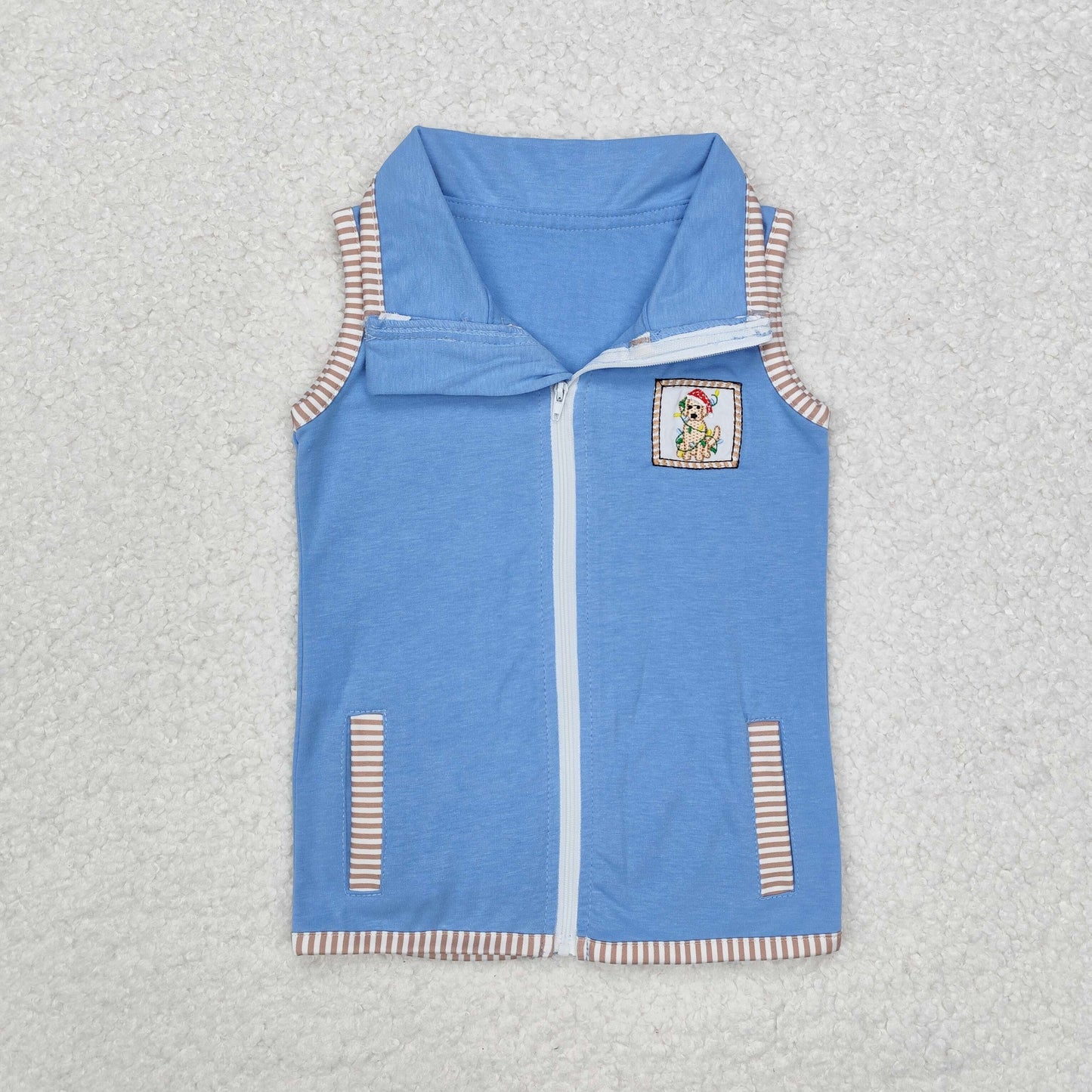 Baby Kids Embroidery Christmas Dog Zipper Pocket Vest Tops