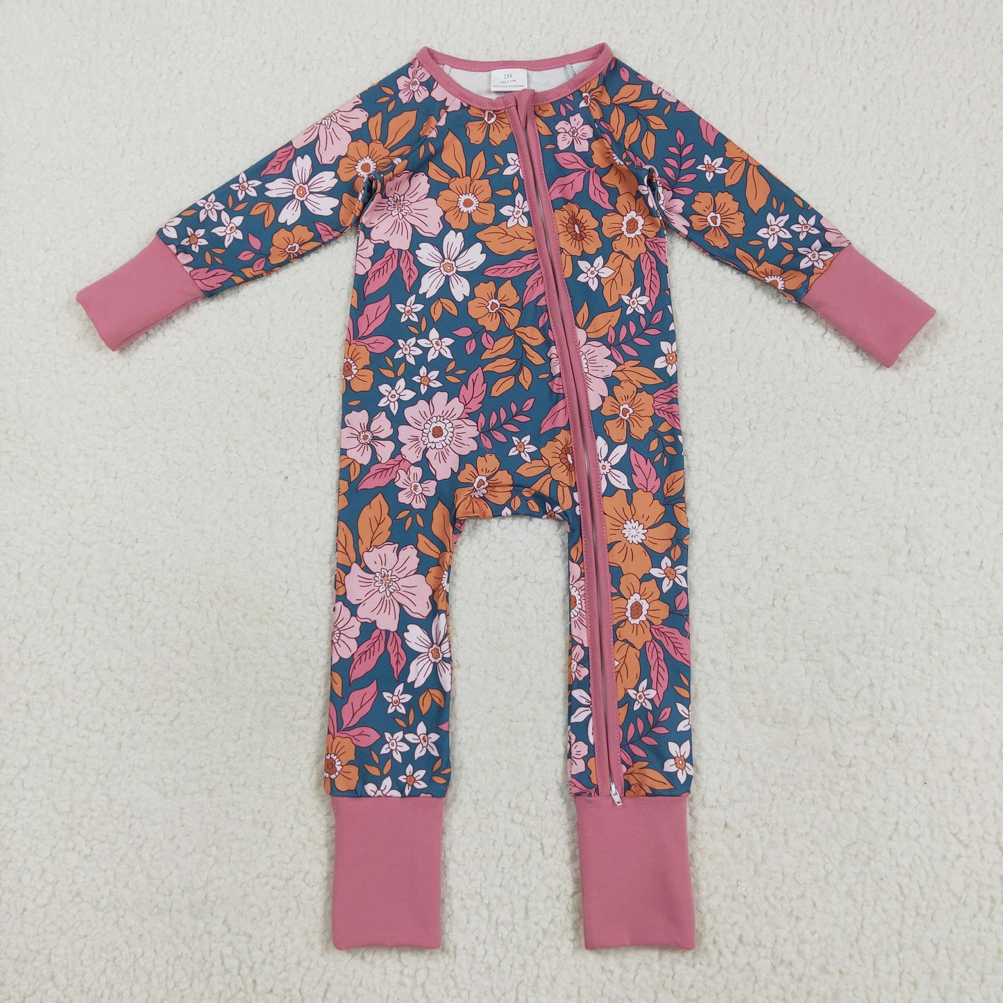 Baby Girl Infant Long Sleeves Flower Zipper Pajamas Romper RTS