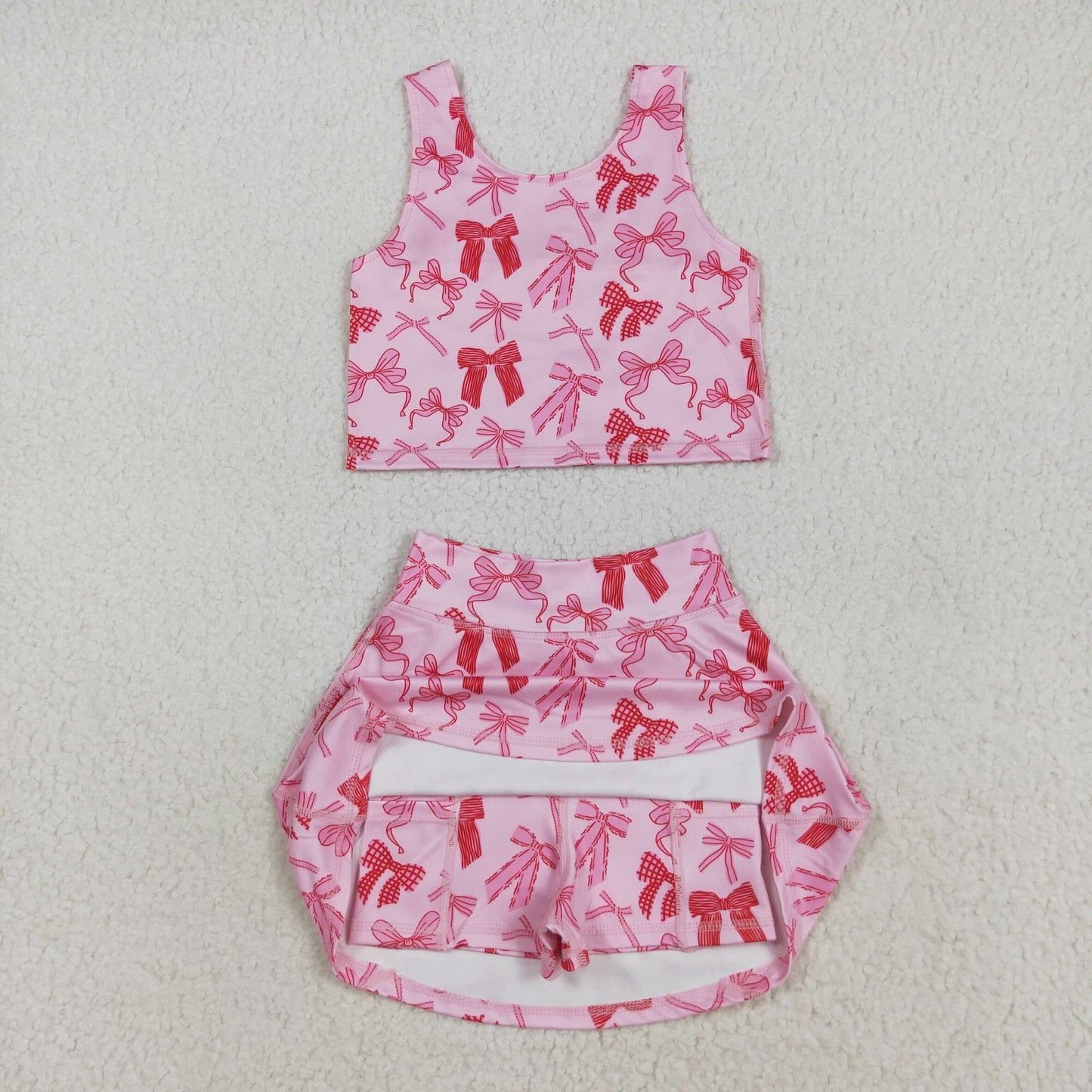 Baby Girl Sleeveless Pink Bows Tops Skorts Yoga Active Set RTS