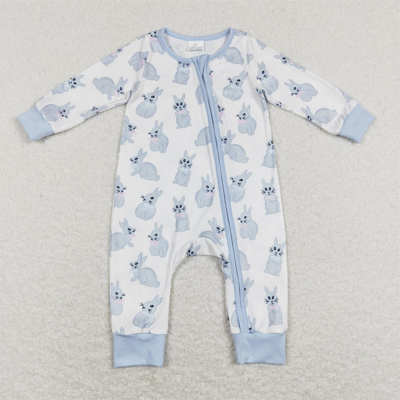 LR0837 Baby Boy Easter Long Sleeves Rabbit Zipper Romper