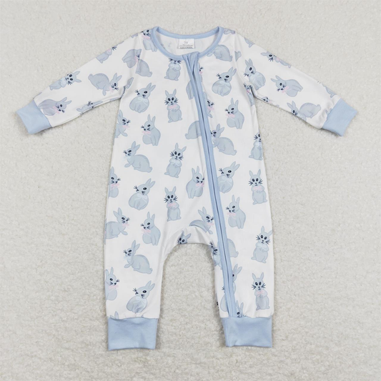 LR0837 Baby Boy Easter Long Sleeves Rabbit Zipper Romper