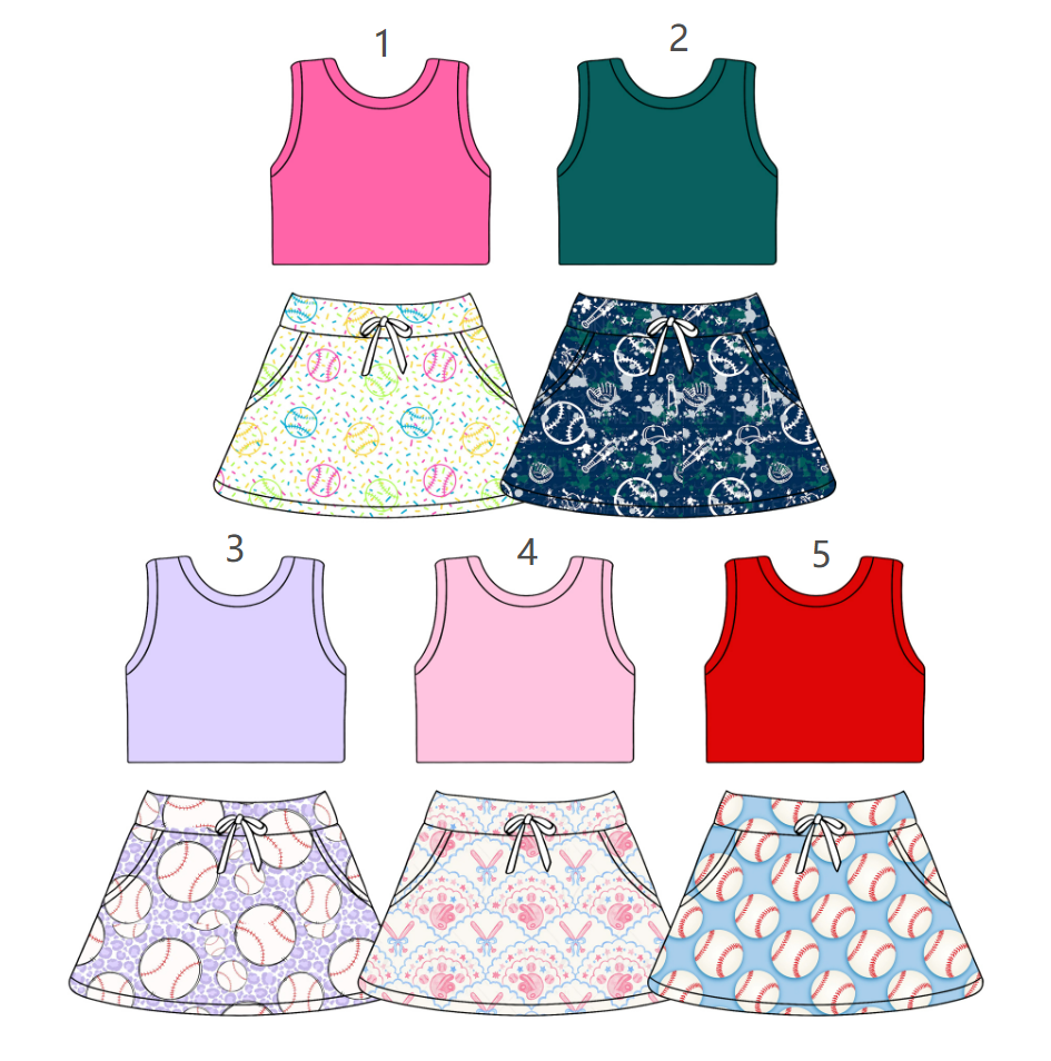 ( Moq 5 Each Style ) Sibling Baby Girls Kids Sleeveless Tops Baseball Skirt Shorts Sets Summer Clothes
