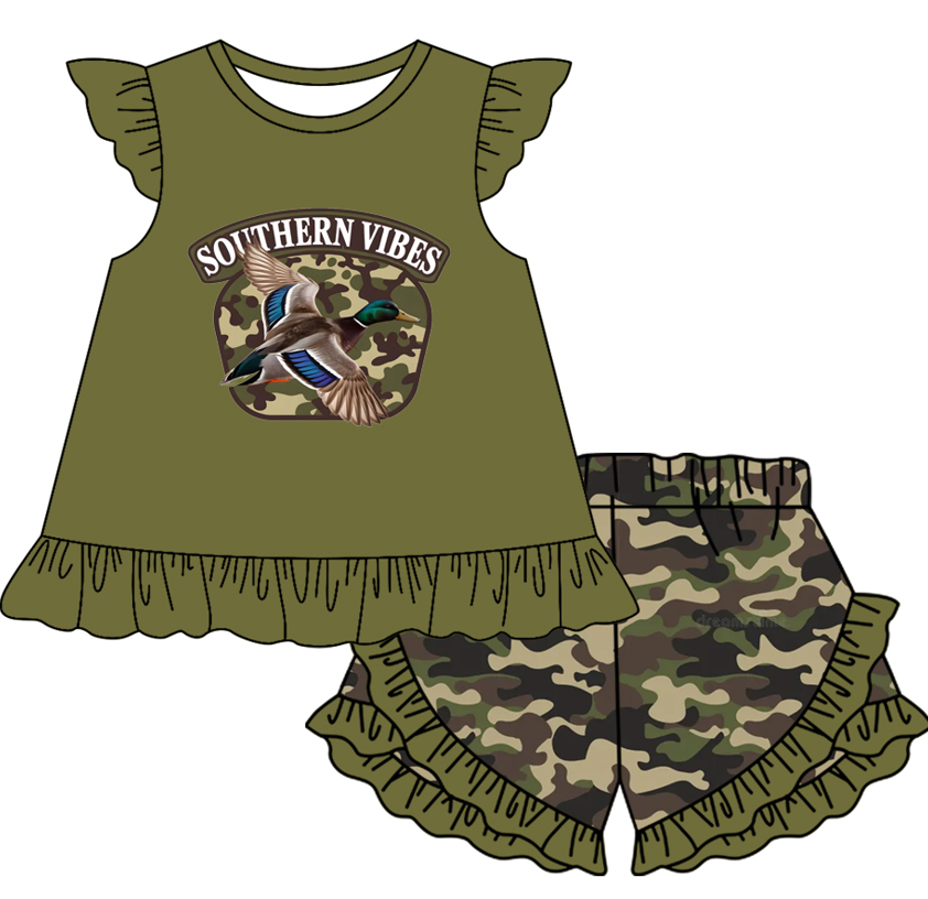 Baby Boy Girl Short Sleeves Ducks Camo Sibling Dress Romper Clothes Set ( Moq 5 Each style )12.4
