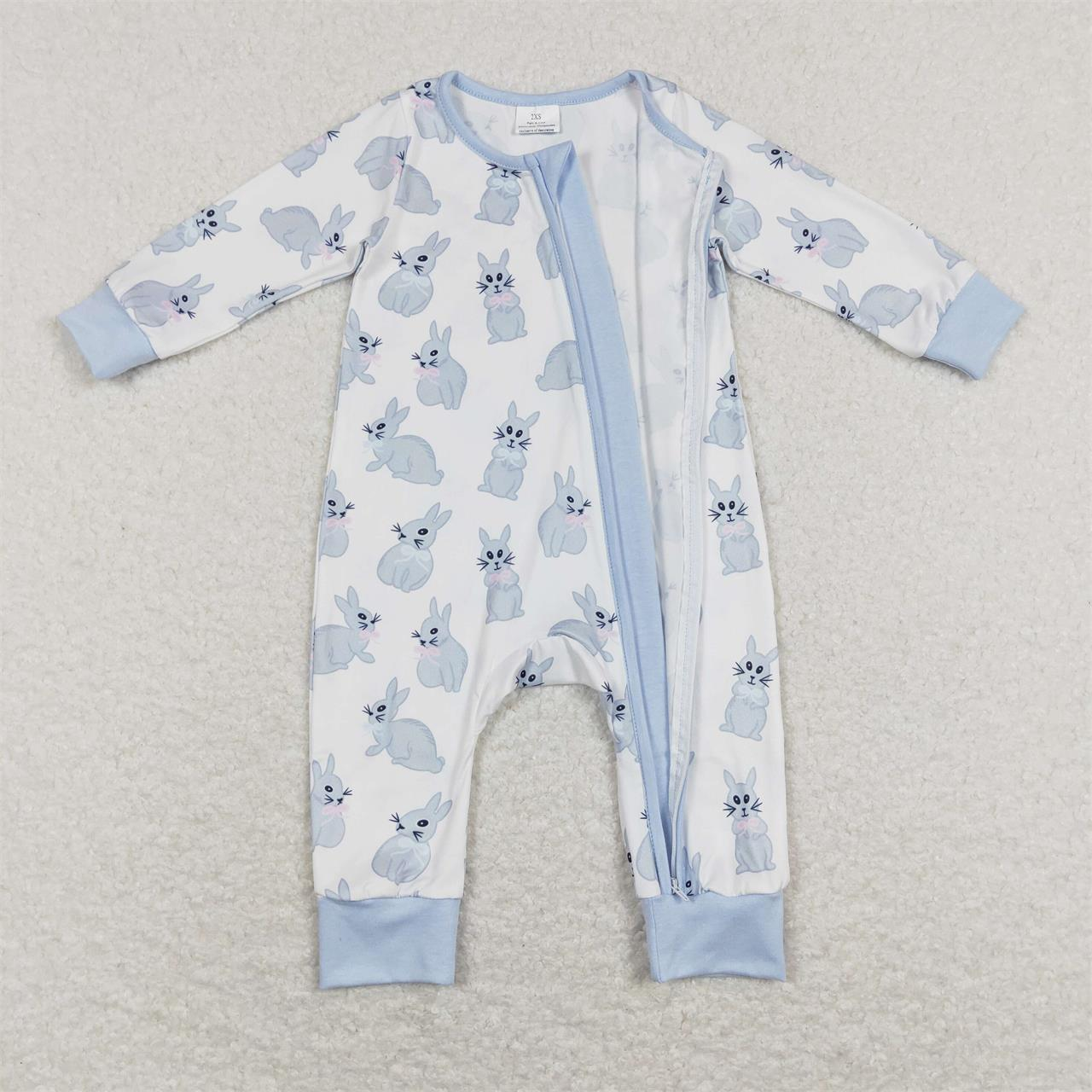 LR0837 Baby Boy Easter Long Sleeves Rabbit Zipper Romper