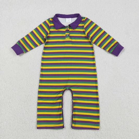 Baby Boys Infant Strips Long Sleeves Mardi Gras Buttons Romper RTS