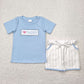 Baby Boy Embroidery  I LOVE DADDY Blue Shirt Stripes Pockets Shorts Set
