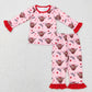 LR0804 Baby Girl Valentine's Day Cow Hearts Zipper Romper