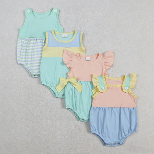 Sibling Baby Boys Girls Infant Summer Bubble Rompers Cotton Clothes RTS