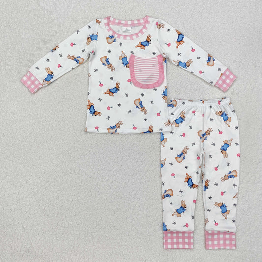 Baby Girl Long Sleeves Easter Rabbit Pocket Shirt Pants Pajamas Clothes Set