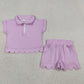 Baby Girls Kids Short Sleeves Zipper Shirt Scallop Shorts Set RTS