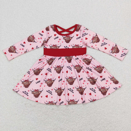 GLD0479 Baby Girl Valentine's Day Long Sleeves Cow Hearts Dress