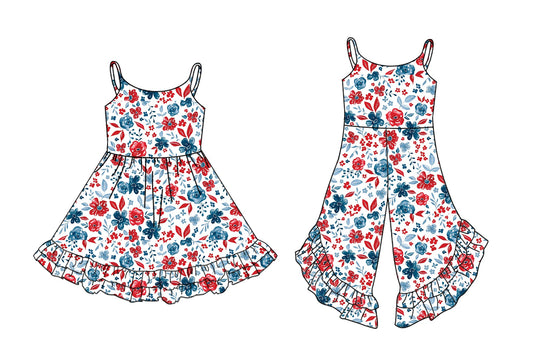 Baby Girl July 4th Flower Straps Sibling Jumpsuit Set ( Moq 5 Each Style ) 2.24