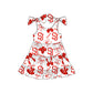 ( Moq 5 each style ) Baby Boy Girl  Team Cheer Sibling Shirt Red Bows Dress Set 8.4