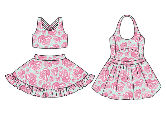 ( Moq 5 Each Style ) Baby Girl Sleeveless Flower Sibling Skort Dress Set 3.22