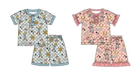 Baby Boy Girl Short Sleeves Toys Checked Sibling Pajamas Set ( Moq 5 Each Style ) 12.21