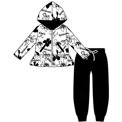 ( Moq 5 each style ) Baby Boy Girl Team Cheer Sibling Shirt Black Bows Dress Set 8.13