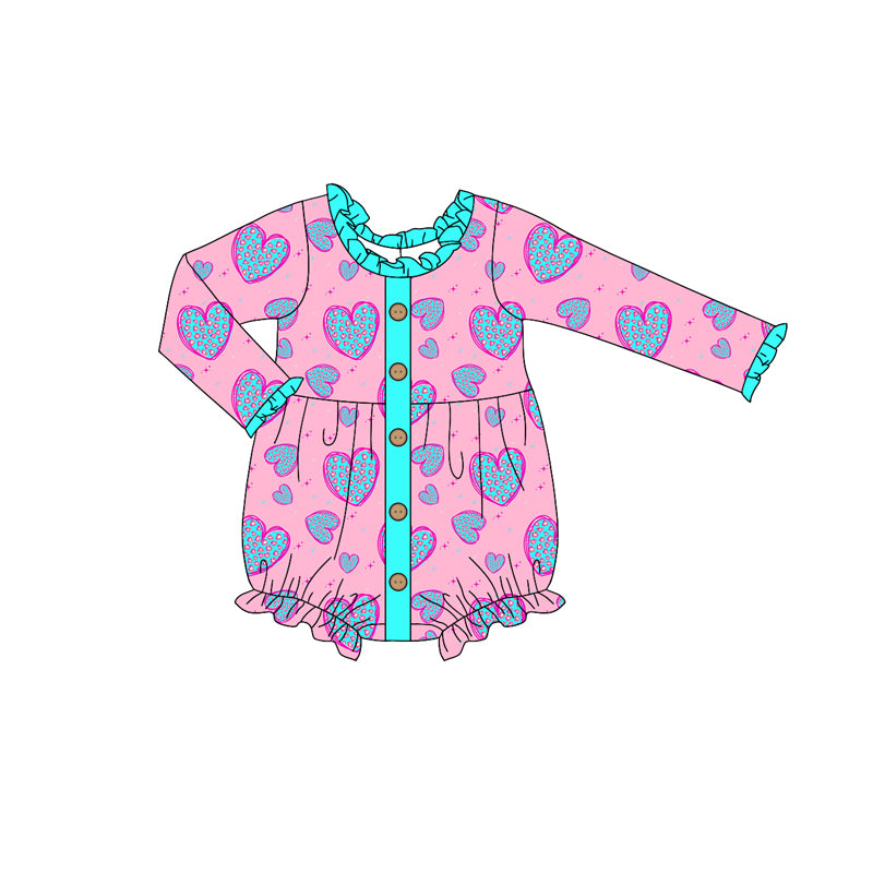 Baby Girl Infant Valentine Hearts Leopard Bubble Romper