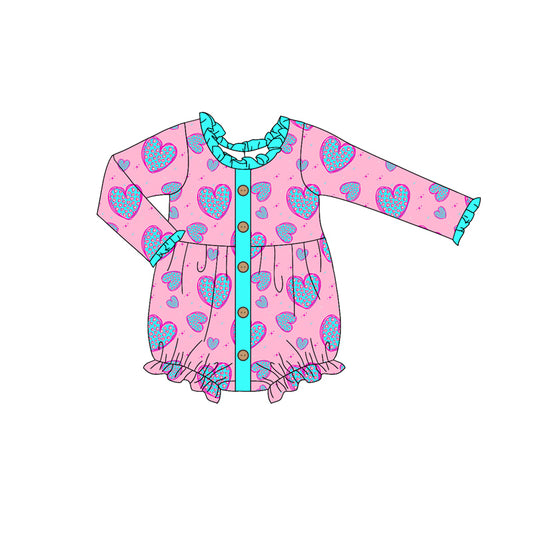 Baby Girl Infant Valentine Hearts Leopard Bubble Romper