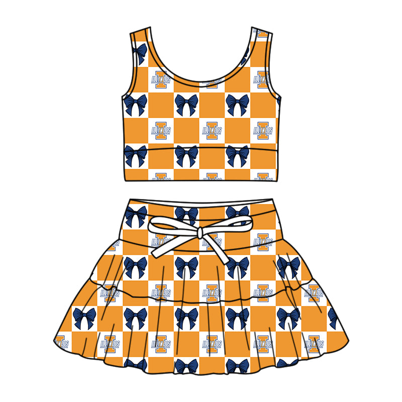 ( Moq 5 Each Style ) Baby Girls Kids Toddler Bows Plaid Tops Shorts Skirt Team Set