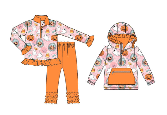 ( Moq 5 Each Style ) Baby Kids Toddler Ghosts Bows Pumpkins Halloween Sibling Shirt Set