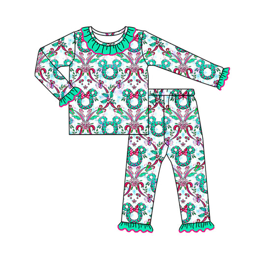 Baby Girl Long Sleeves Cartoon Donuts Christmas Shirt Pants Pajamas Set