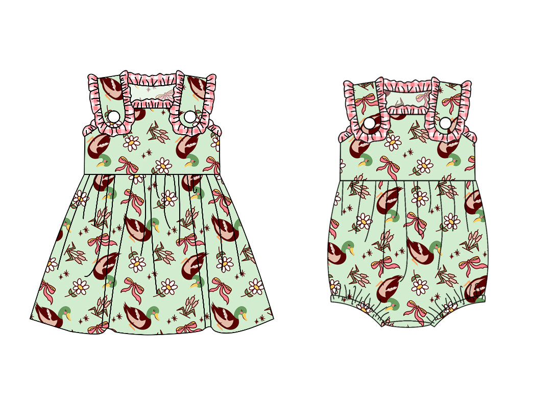 Baby Girl Duck Flower Bows Sibling Matching Romper Dress ( Moq 5 Each Design )