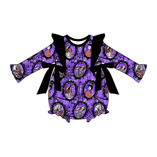 Baby Girl Long Sleeves Halloween Bows Purple Romper