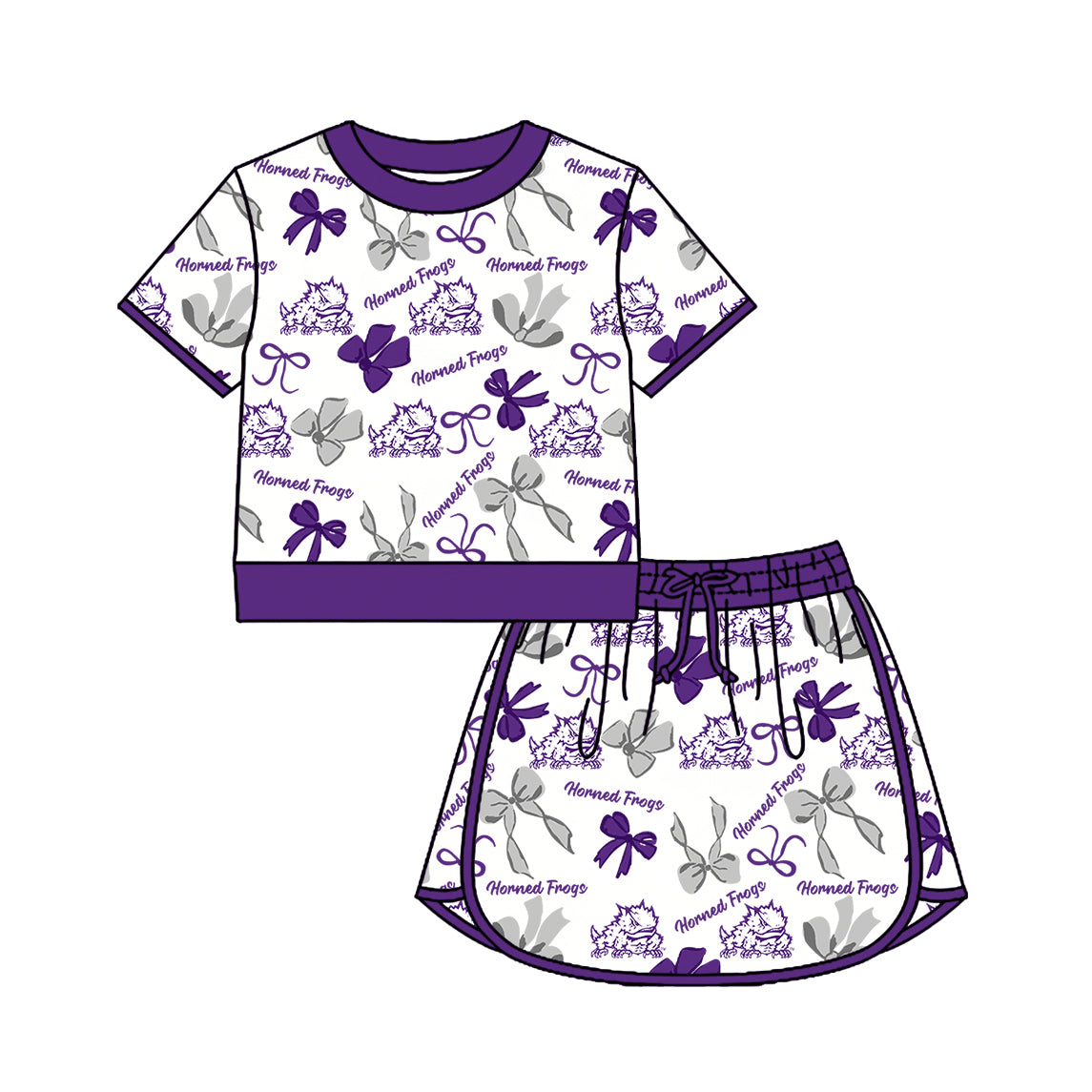 ( Moq 5 Each Style ) Sibling Baby Girls Kids Purple Bows Team Shirt Sets Clothes