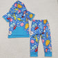 LR0784 Baby Boy Long Sleeves Dr Reading Zipper One Piece Blue Romper