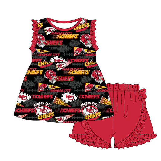 Baby Girl Sleeveless Team Tunic Red Shorts Set Moq 5