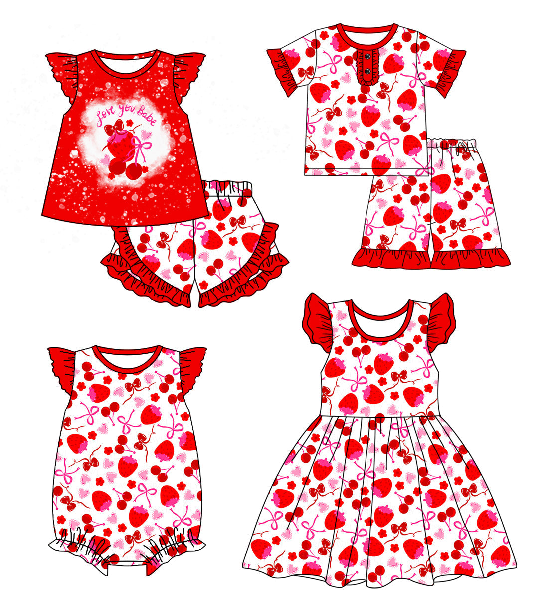Baby Girl Strawberry Bows Sibling Romper Dress Set ( Moq 5 Each Style ) 12.26