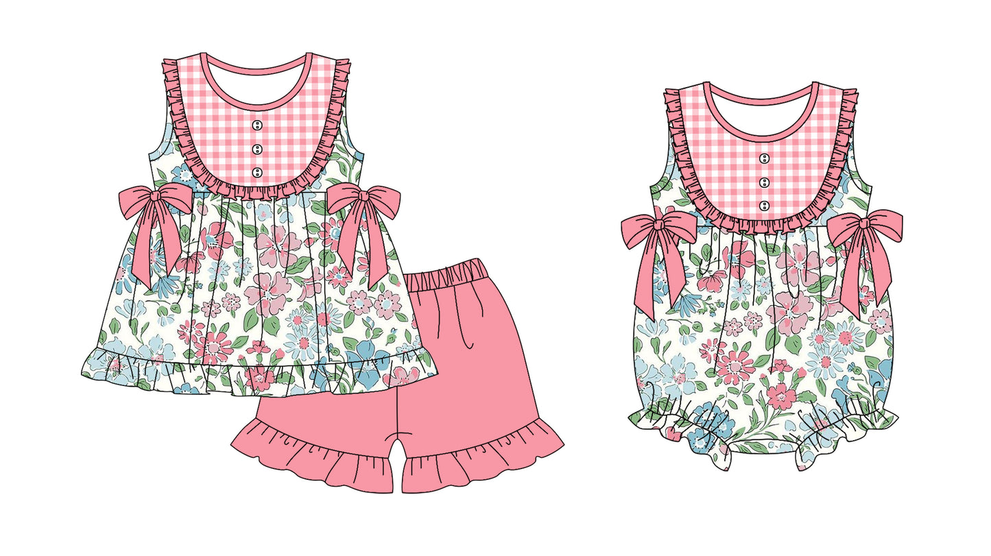 Baby Girl Flower Bows Sibling Summer Romper Set ( Moq 5 Each Design )