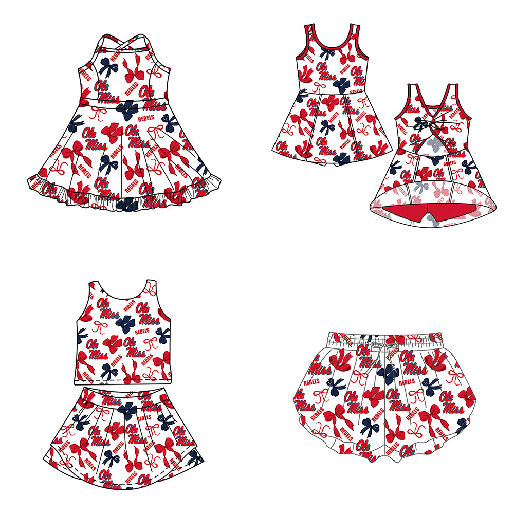 ( Moq 5 Each Style ) Baby Girls Kids Red Bows Sibling Team Shorts Dresses Set