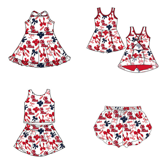 ( Moq 5 Each Style ) Baby Girls Kids Red Bows Sibling Team Shorts Dresses Set