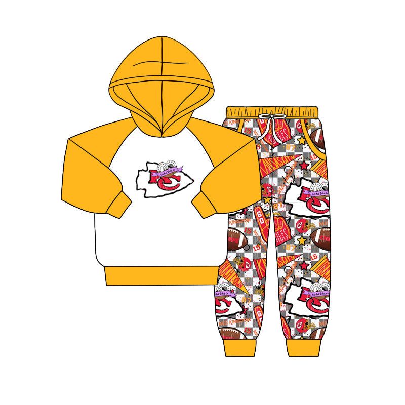 Baby Boy Long Sleeves KC Yellow Hoodie Shirt Pants Fall Clothes Team Set