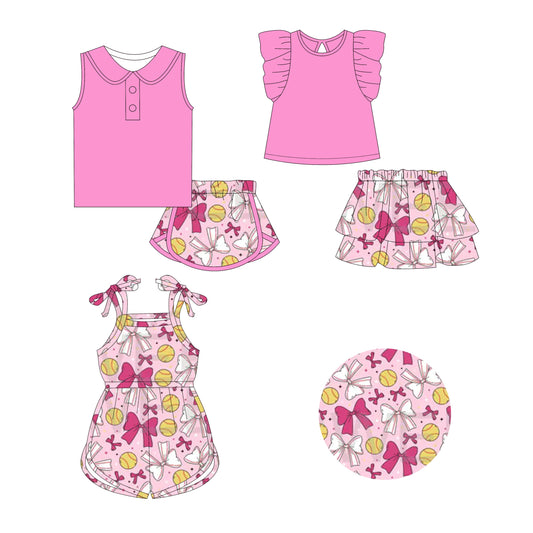 Baby Girl Softball Bows Pink Sibling Romper Dress Set ( Moq 5 Each Style ) 2.21
